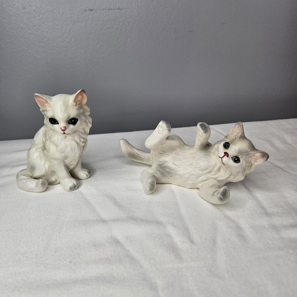Vtg Lefton White Persian Cats Kittens Sitting Playing Set 1513 Japan Porcelain